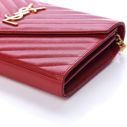 Saint Laurent Grain De Poudre Matelasse Chevron Monogram Chain Wallet Red 9 of 9