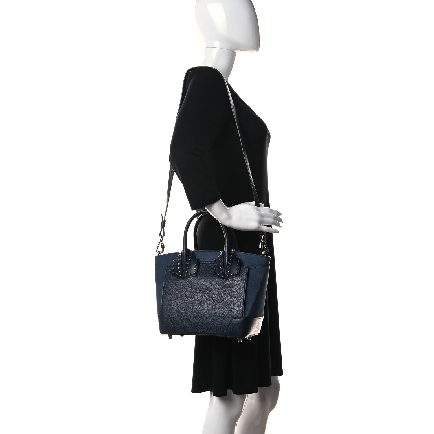 Christian Louboutin Suede Grained Calfskin Studded Small Eloise Tote Navy Blue 2 of 11