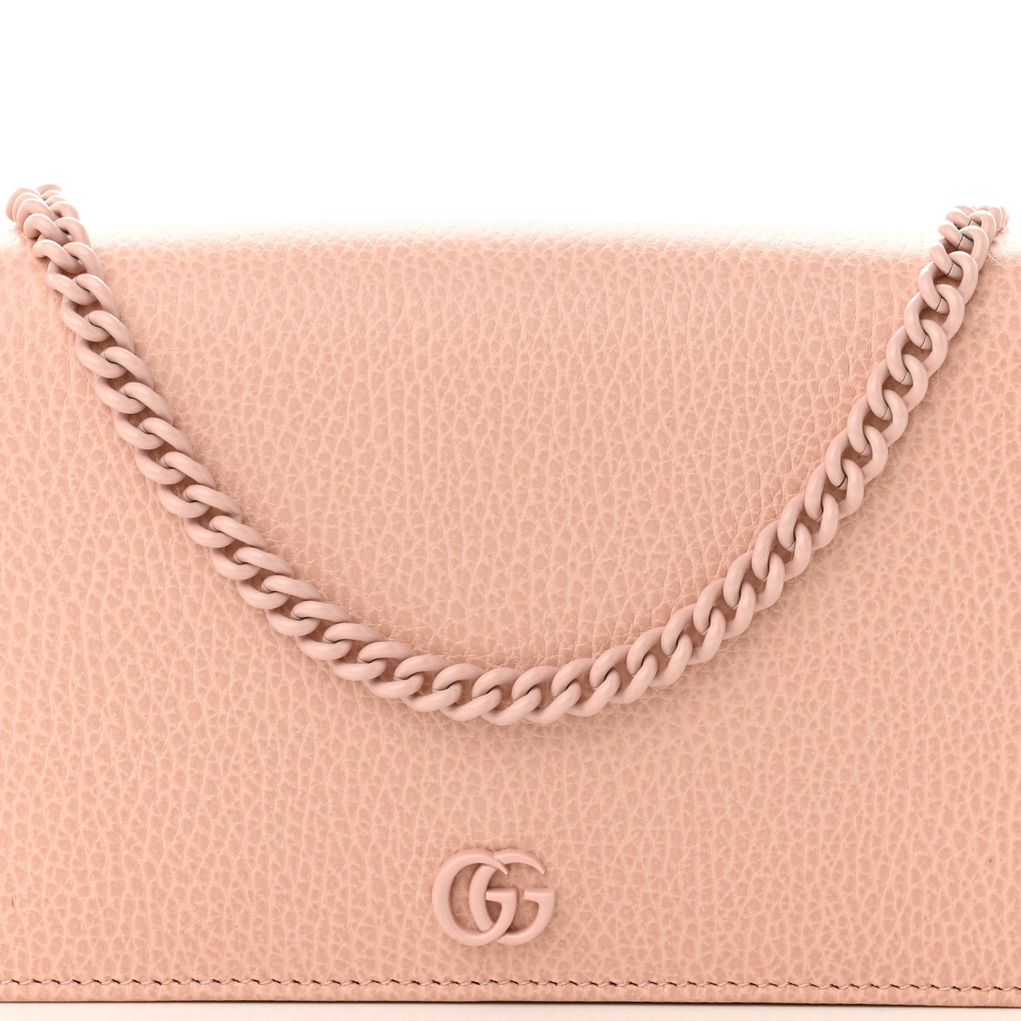 Dollar Calfskin Enamel Monochrome Mini GG Marmont Chain Wallet Perfect Pink