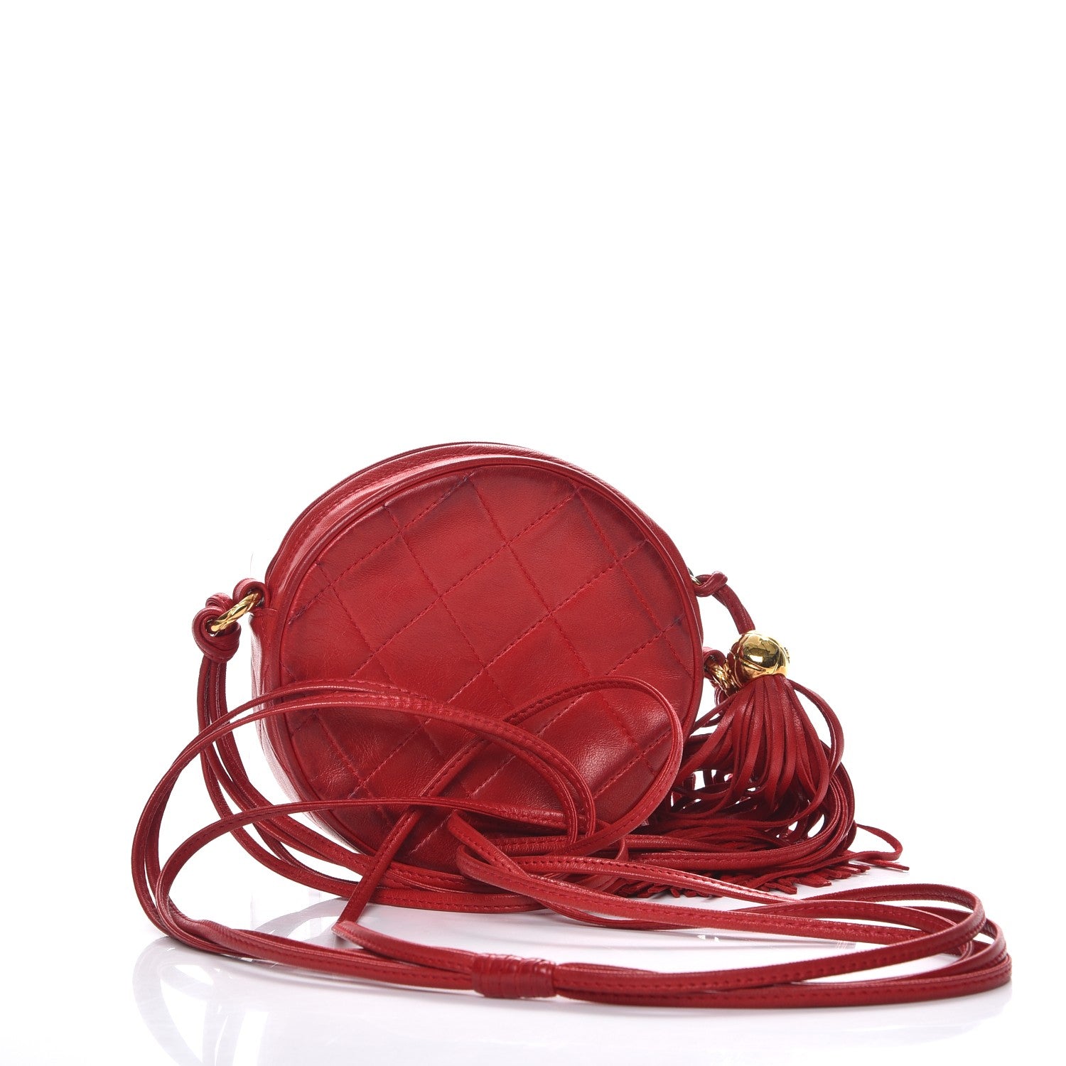 Chanel Lambskin Quilted Tassel Shoulder Bag Red 3 of 10