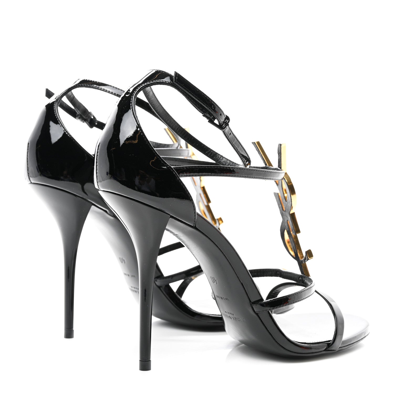Saint Laurent Patent Cassandra 100 Ankle Strap Sandals 40 Black 4 of 8