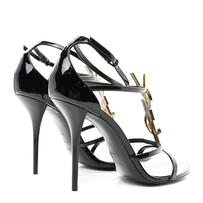 Saint Laurent Patent Cassandra 100 Ankle Strap Sandals 40 Black 4 of 8