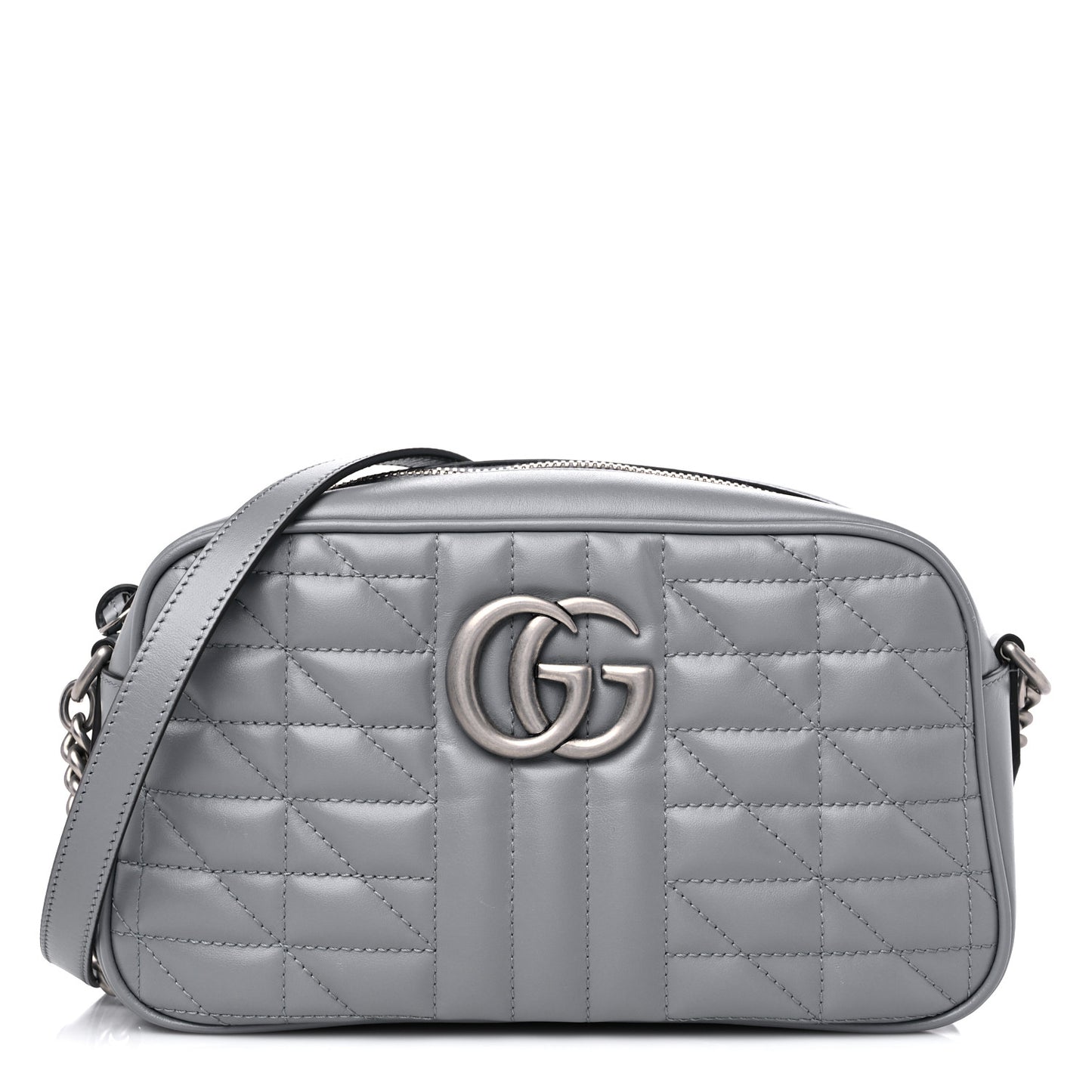 Calfskin Matelasse Aria Small GG Marmont Chain Shoulder Bag Deep Grey
