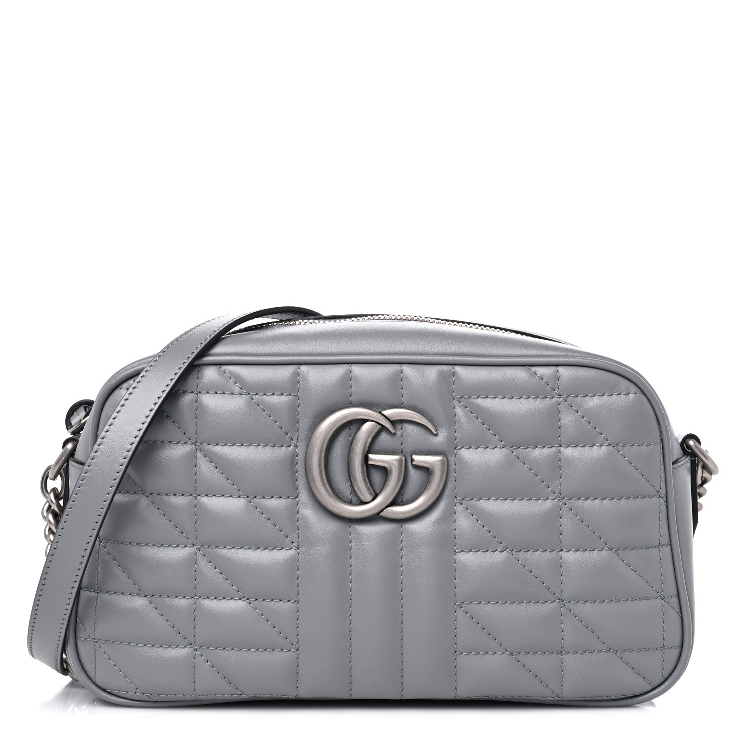 Gucci Calfskin Matelasse Aria Small GG Marmont Chain Shoulder Bag Deep Grey 1 of 10