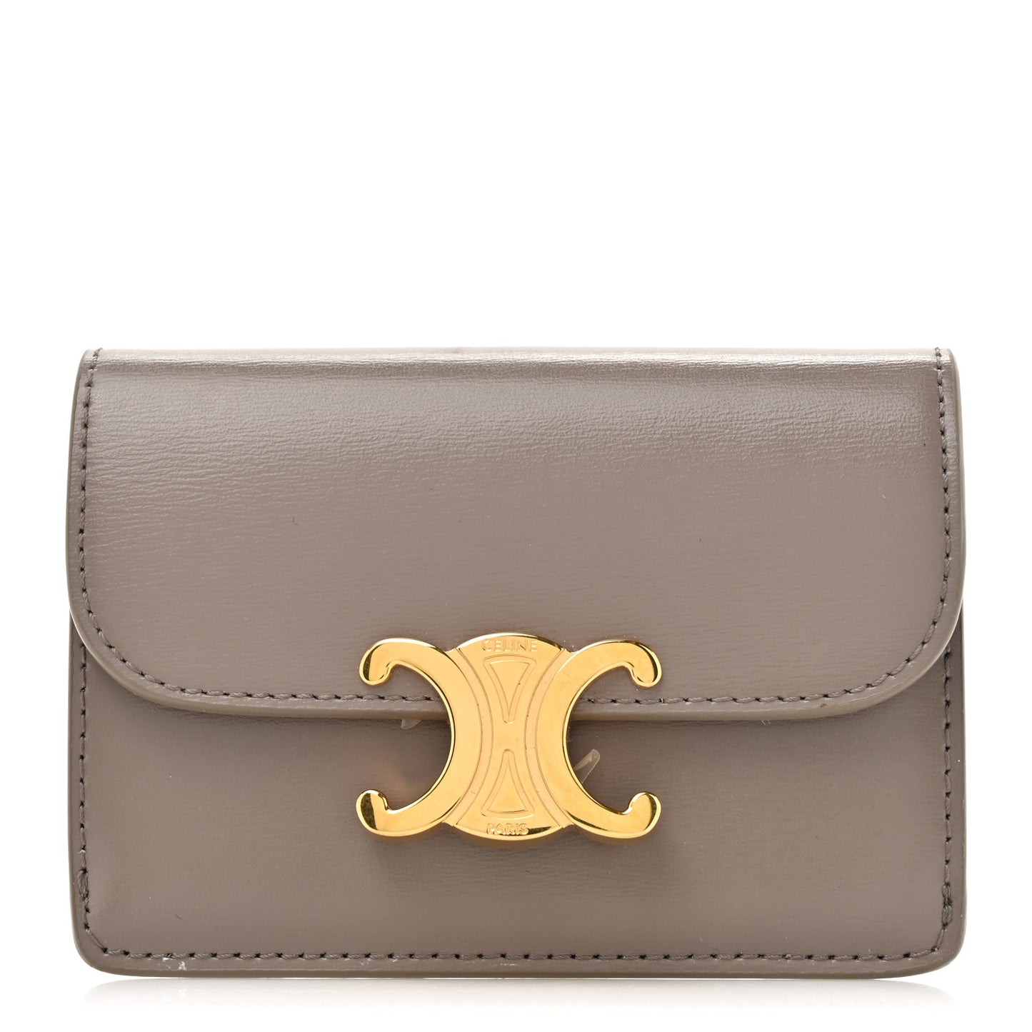 Shiny Calfskin Triomphe Flap Card Holder Pebble