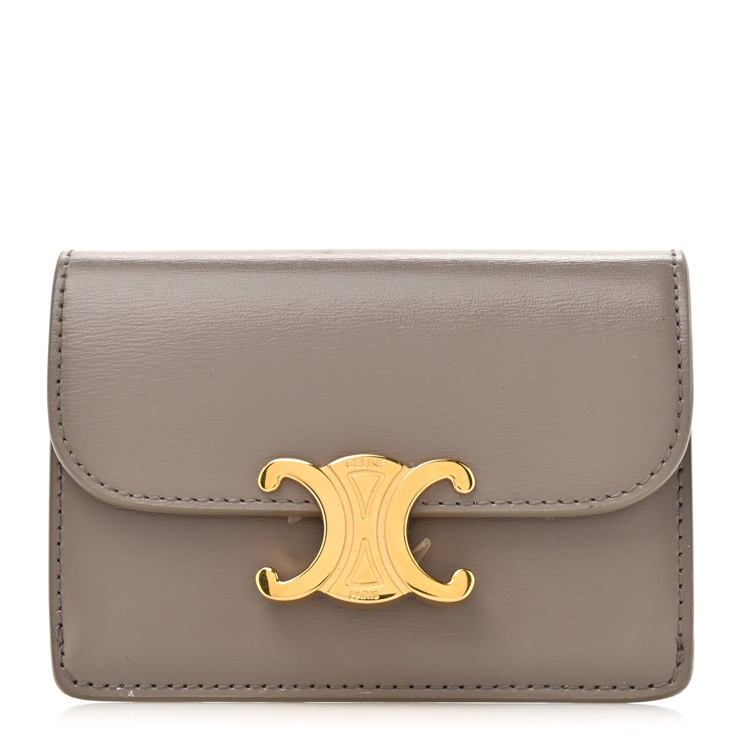 Celine Shiny Calfskin Triomphe Flap Card Holder Pebble 1 of 10