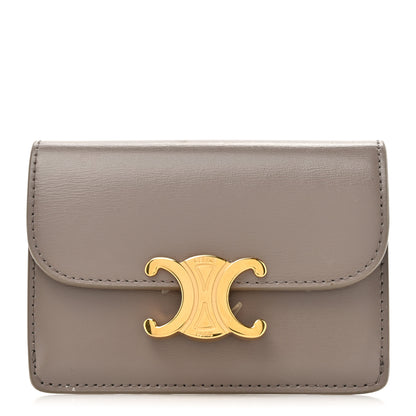 Celine Shiny Calfskin Triomphe Flap Card Holder Pebble 1 of 10