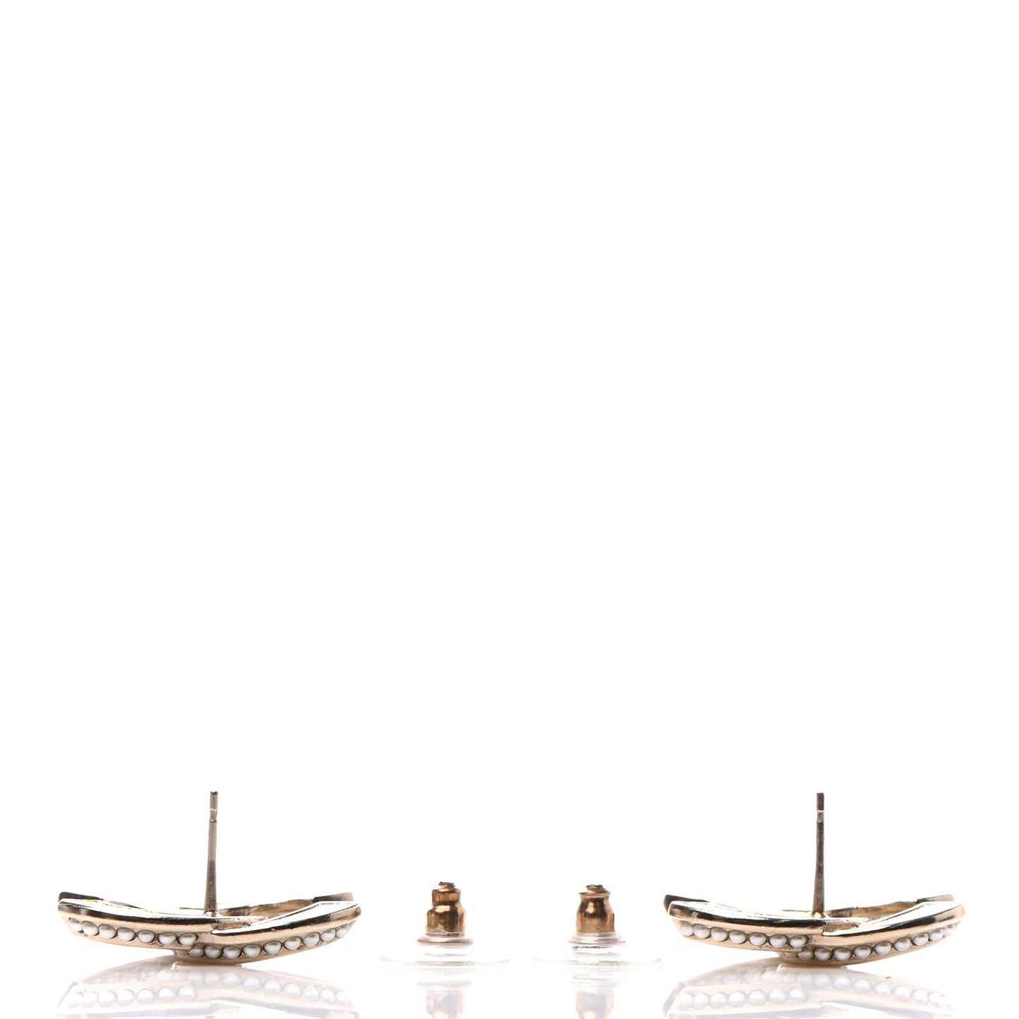 Crystal Pearl Chain Mania CC Earrings Gold