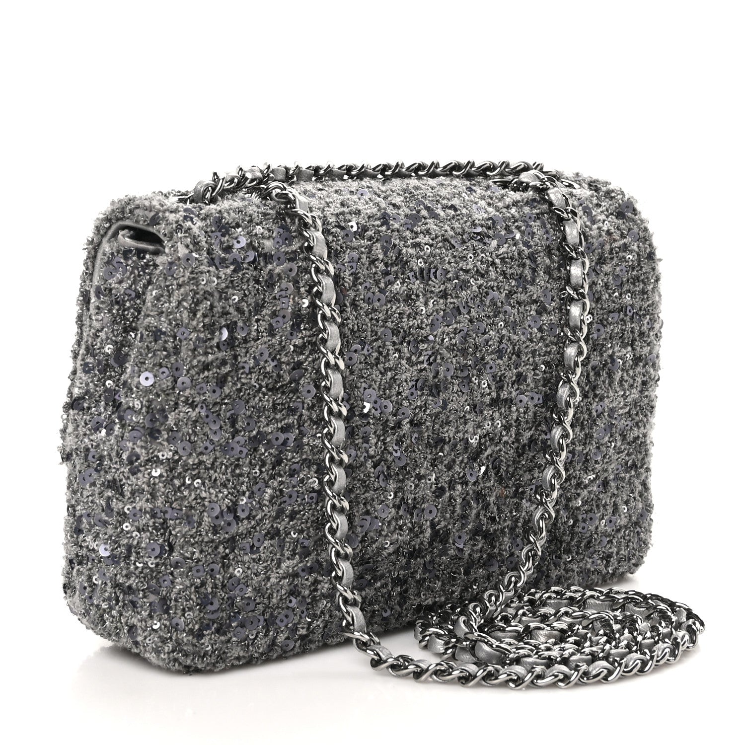 Chanel Tweed Sequin Mini Rectangular Flap Grey 3 of 10