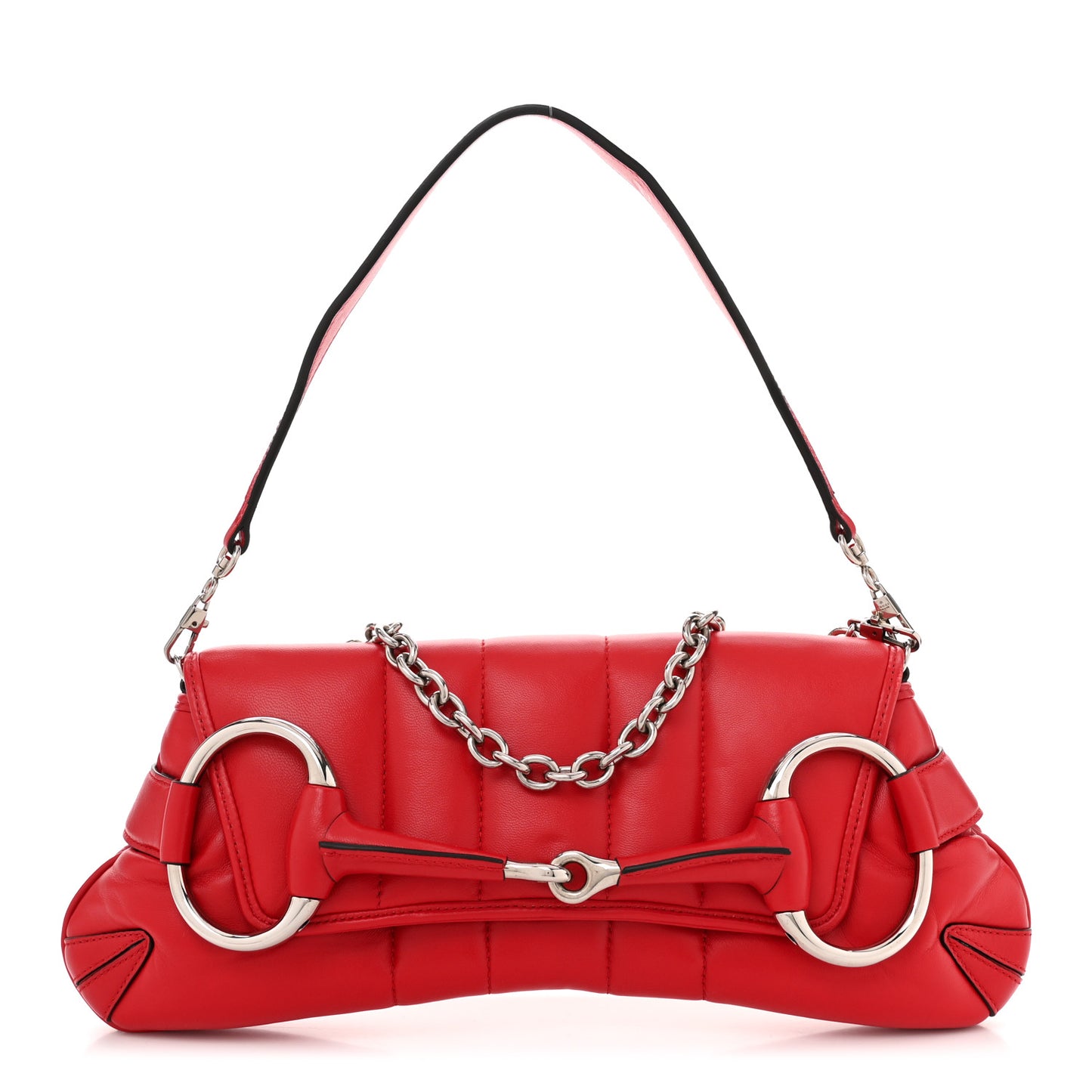 Nappa Vertical Matelasse Medium Maxi Horsebit Chain Shoulder Bag Beret Red