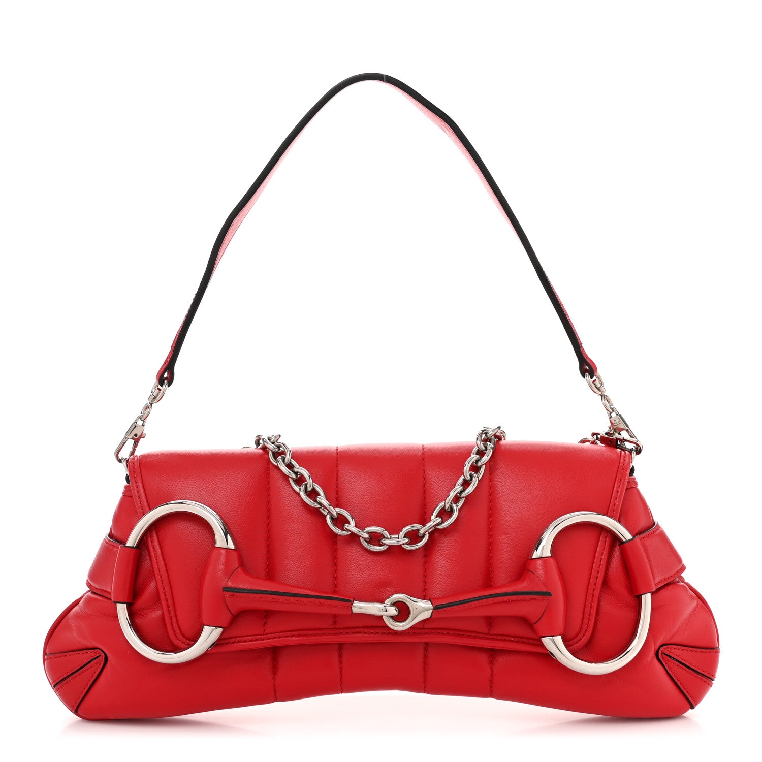Gucci Nappa Vertical Matelasse Medium Maxi Horsebit Chain Shoulder Bag Beret Red 1 of 10
