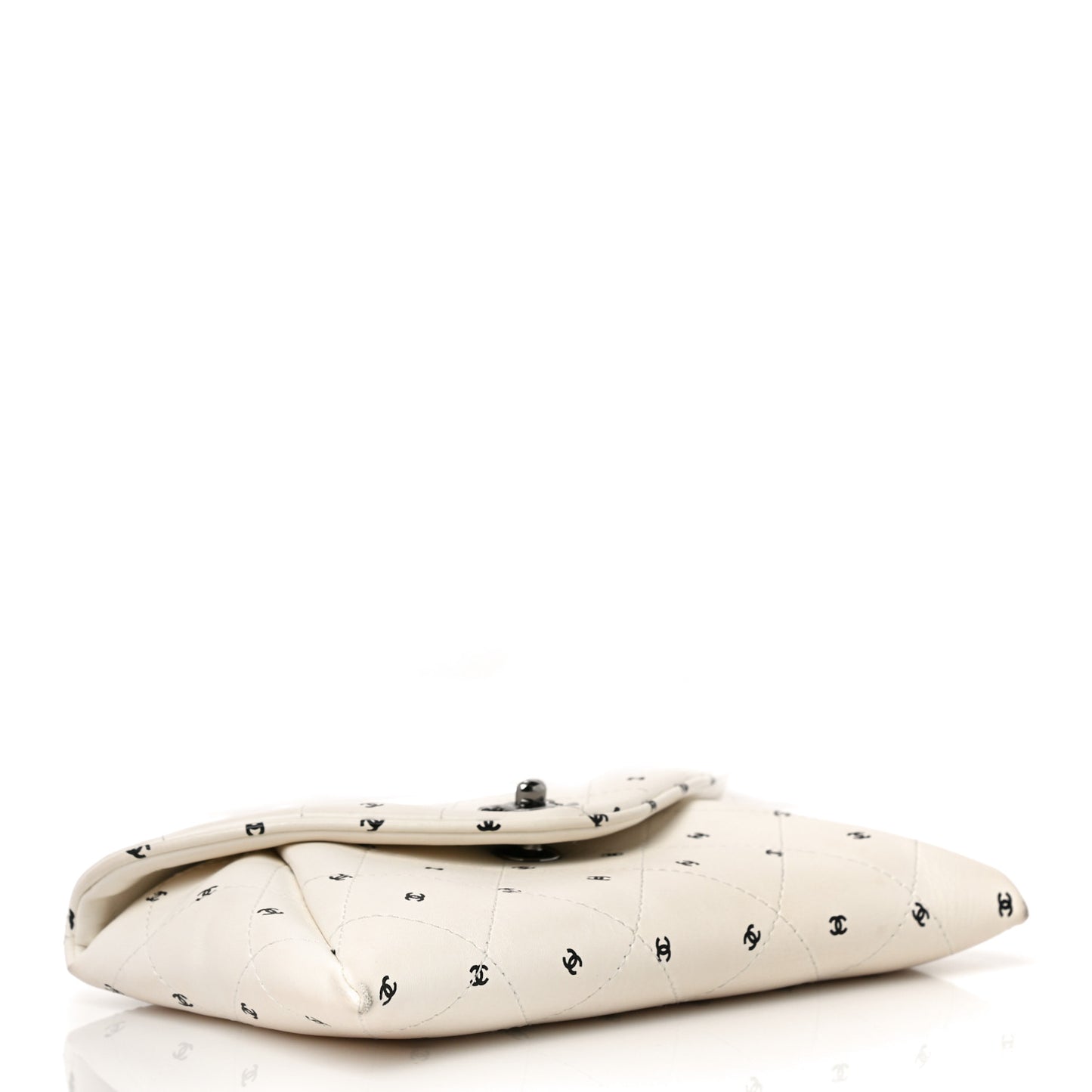 Printed Lambskin Logo CC Envelope Clutch With Chain White