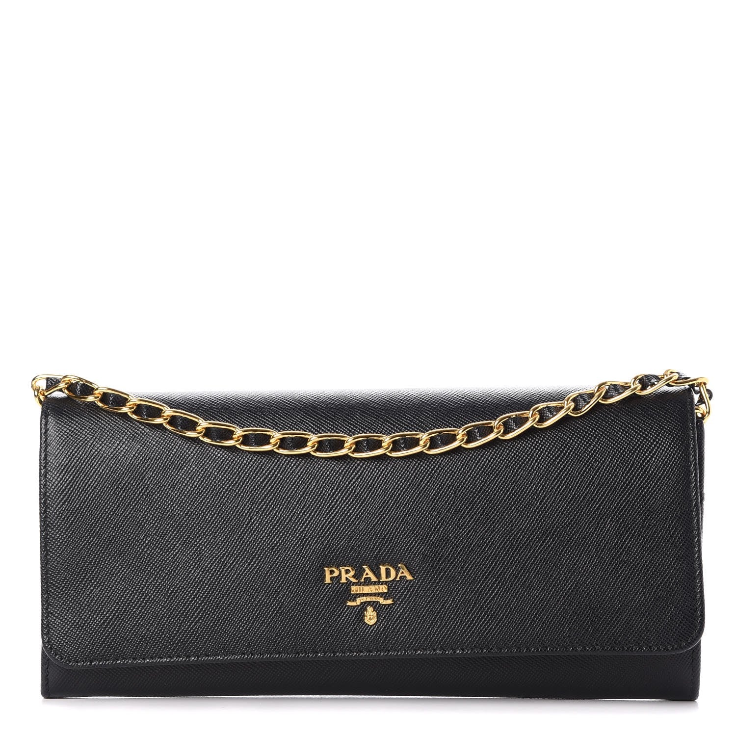 Prada Saffiano Metal Oro Chain Wallet Nero Black 1 of 10