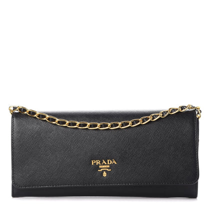 Prada Saffiano Metal Oro Chain Wallet Nero Black 1 of 10