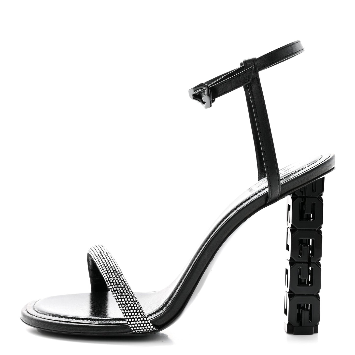 Smooth Nappa Crystal G Cube 105mm Sandals 38.5 Black Silvery