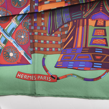 Hermes Silk Voyage En Etoffes Scarf 90 Emeraude Violet Rouge 2 of 5