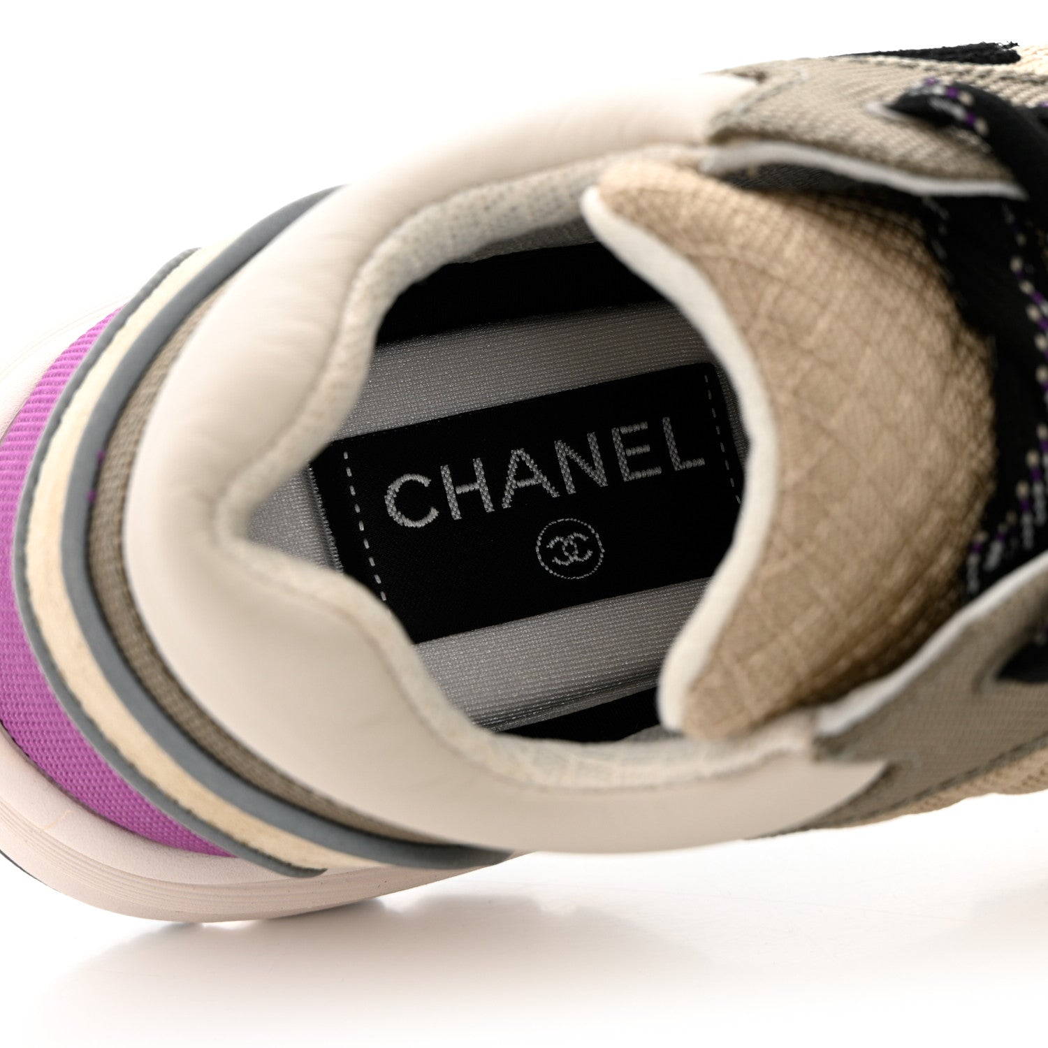 Chanel Mesh Suede Calfskin Grained Calfskin Womens CC Sneakers 36 Beige Dark Beige Purple 7 of 9