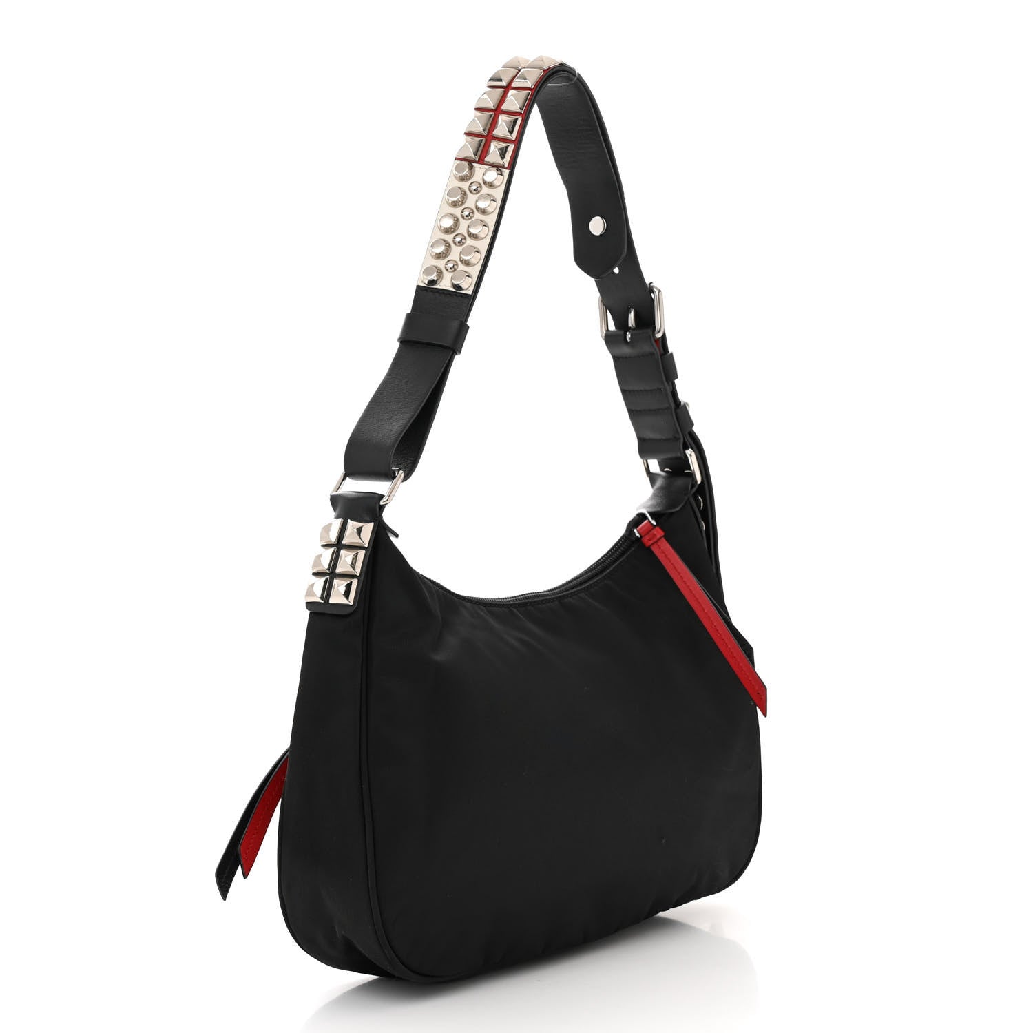 Prada Tessuto Nylon Studded New Vela Hobo Black Fuoco 3 of 10