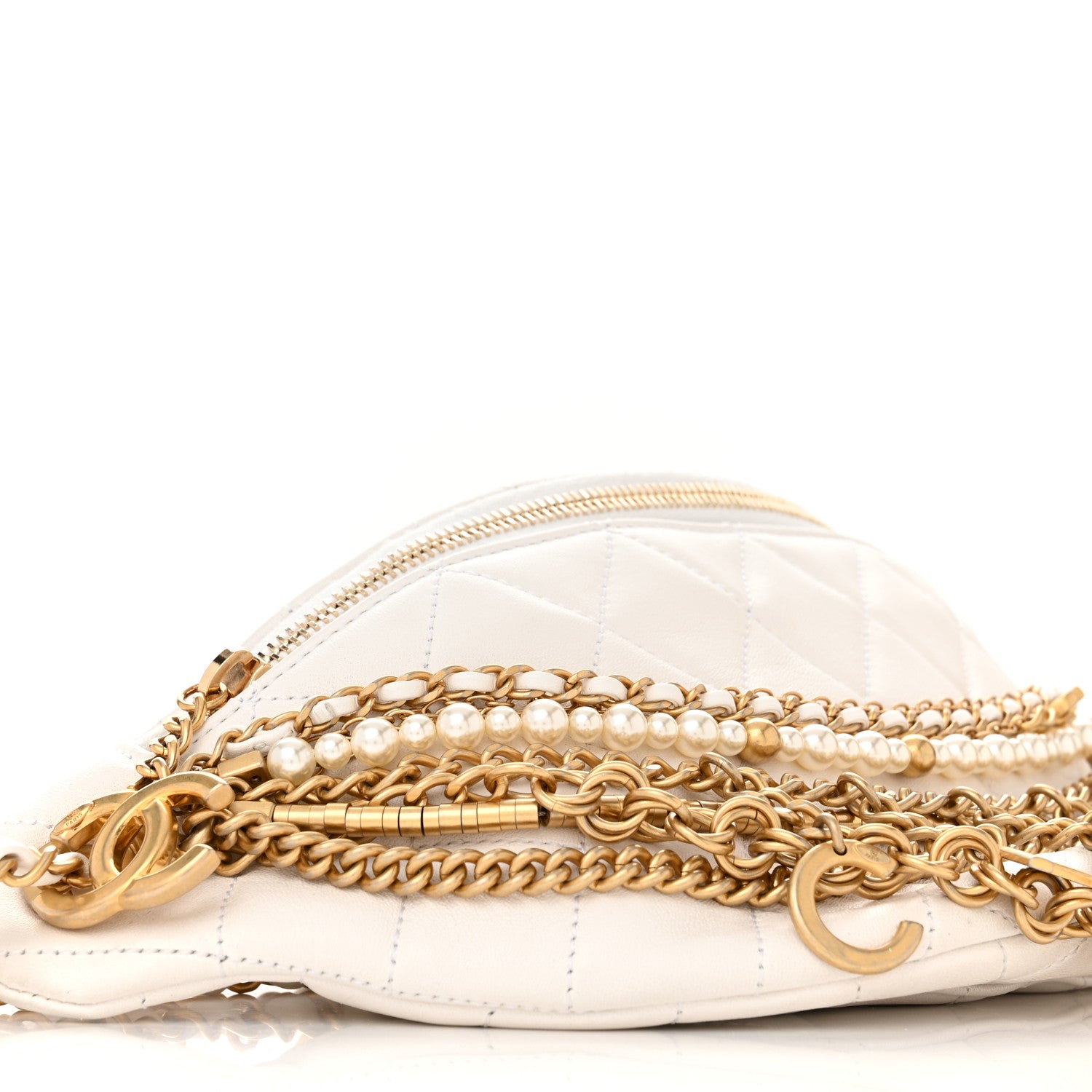Chanel Lambskin Quilted All About Chains Waist Belt Bag White 9 of 12