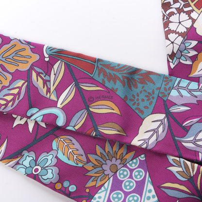 Hermes Silk Fleurs et Papillons de Tissus Twilly Fuchsia Turquoise Beige 3 of 3