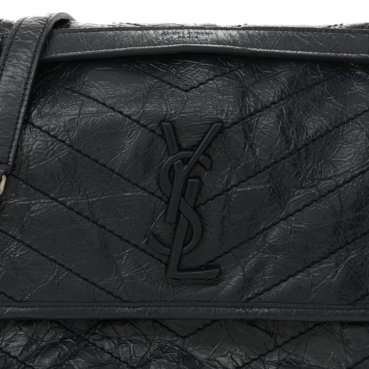 Crinkled Calfskin Matelasse Monogram Medium Niki Chain Satchel Deep Marine