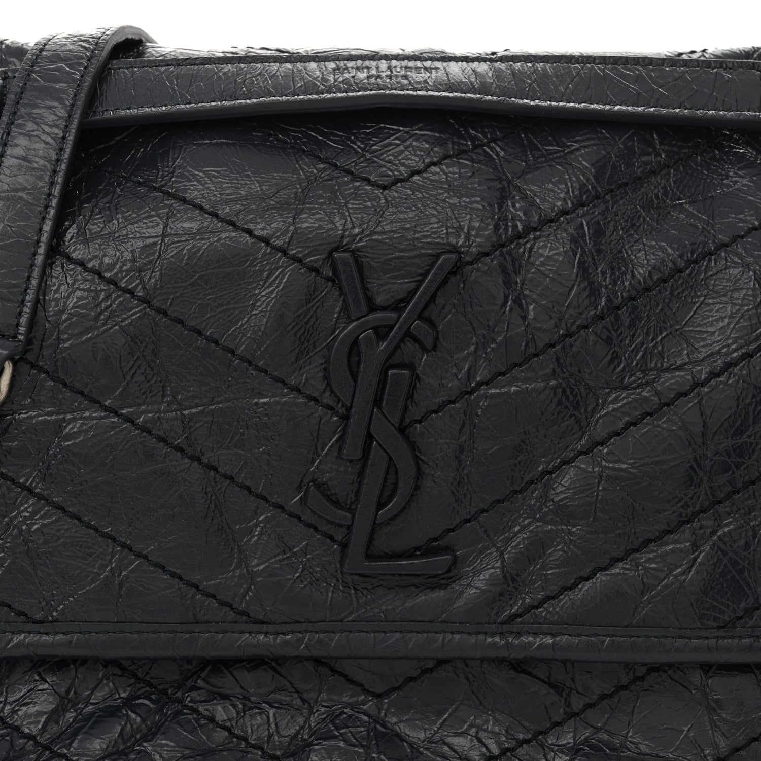Saint Laurent Crinkled Calfskin Matelasse Monogram Medium Niki Chain Satchel Deep Marine 8 of 11