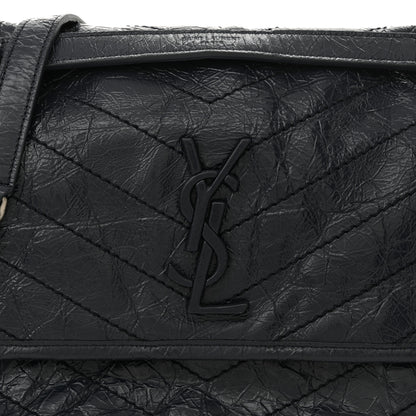 Saint Laurent Crinkled Calfskin Matelasse Monogram Medium Niki Chain Satchel Deep Marine 8 of 11
