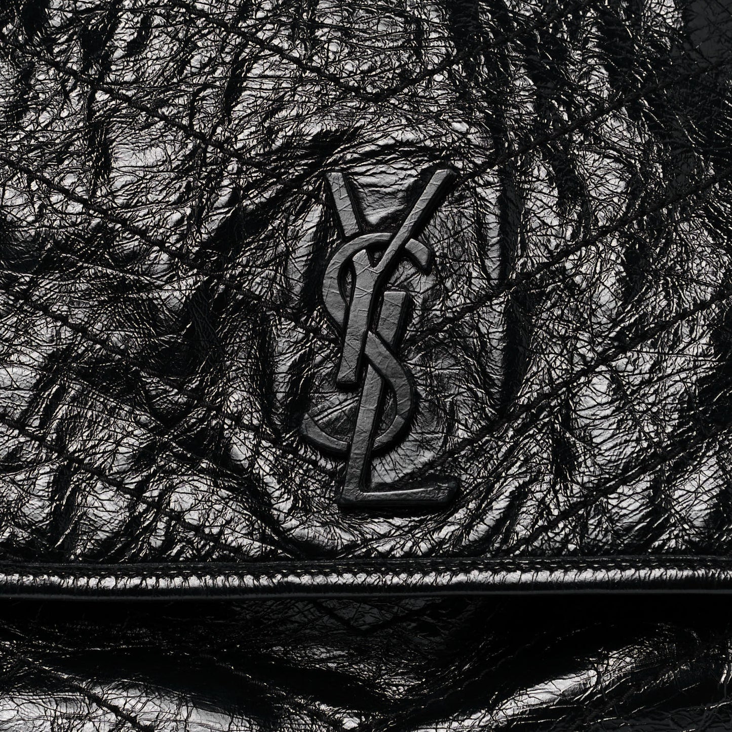 Crinkled Calfskin Matelasse Monogram Large Niki Chain Satchel Black