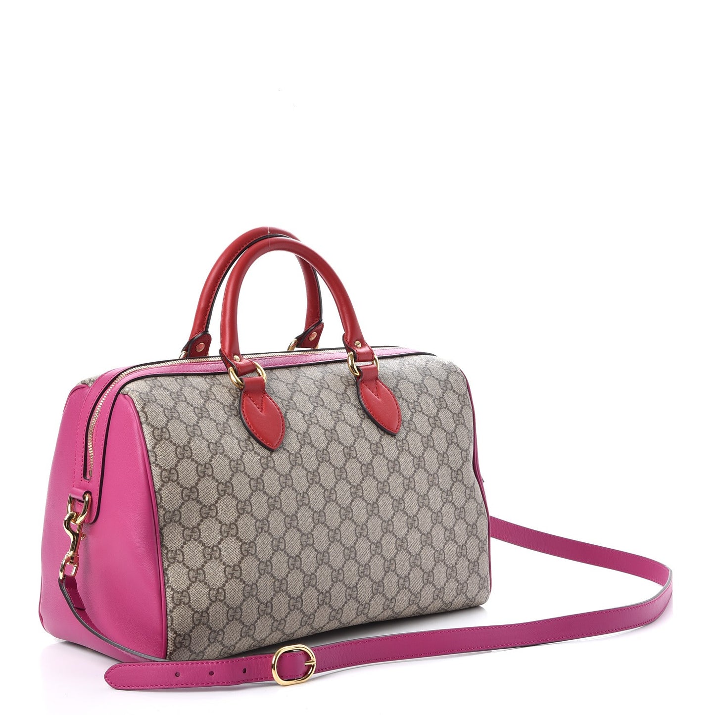 GG Supreme Monogram Medium Boston Beige Hibiscus Red New Rosette