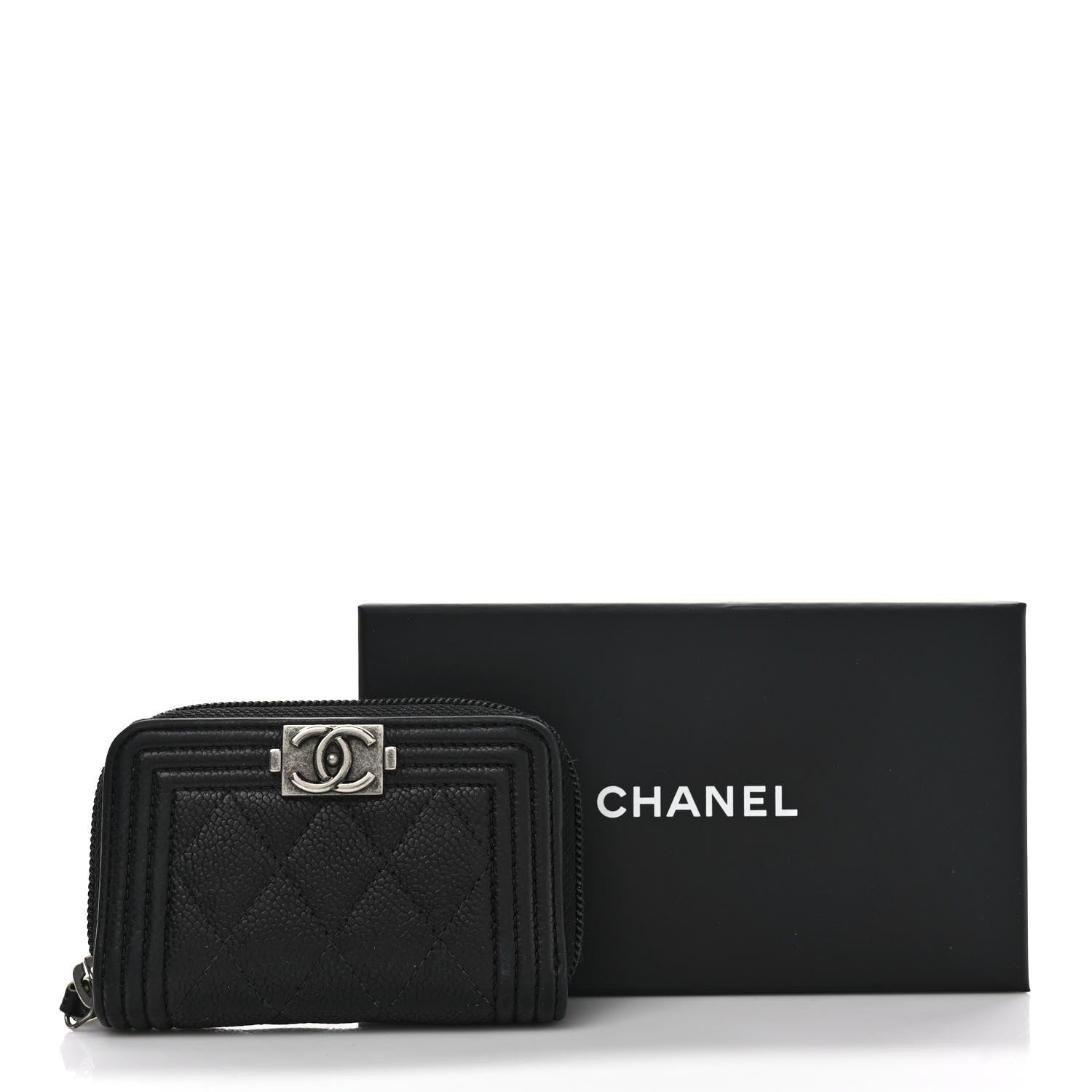 Chanel Caviar Quilted Boy Zip Around Coin Purse Wallet Black 11 of 11