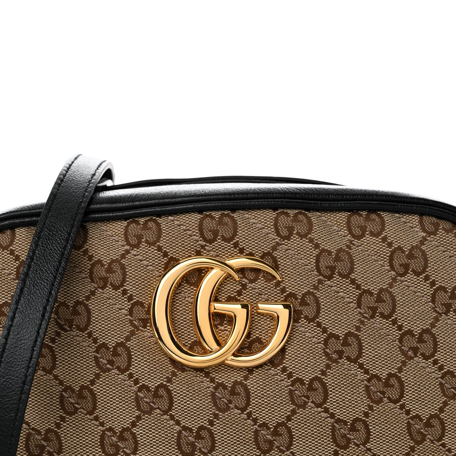 Gucci Monogram Matelasse Diagonal Small GG Marmont Chain Shoulder Bag Beige Black 8 of 10