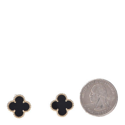 Van Cleef & Arpels 18K Yellow Gold Black Onyx Vintage Alhambra Earrings 2 of 5