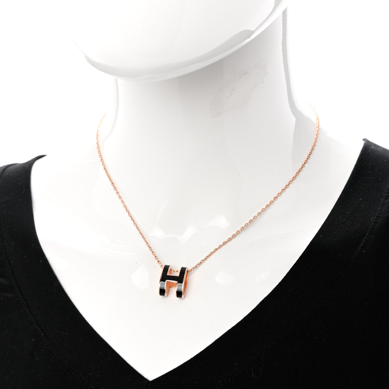 Hermes Lacquered Rose Gold Pop H Pendant Necklace Black 2 of 8