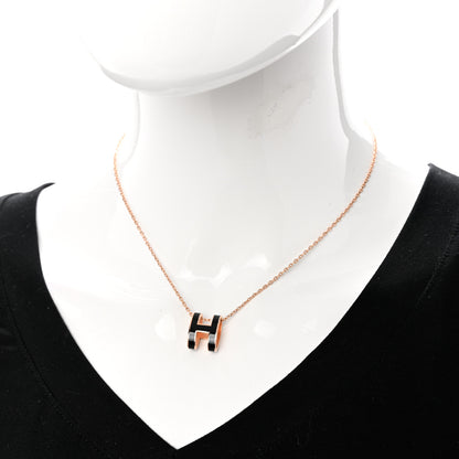 Hermes Lacquered Rose Gold Pop H Pendant Necklace Black 2 of 8