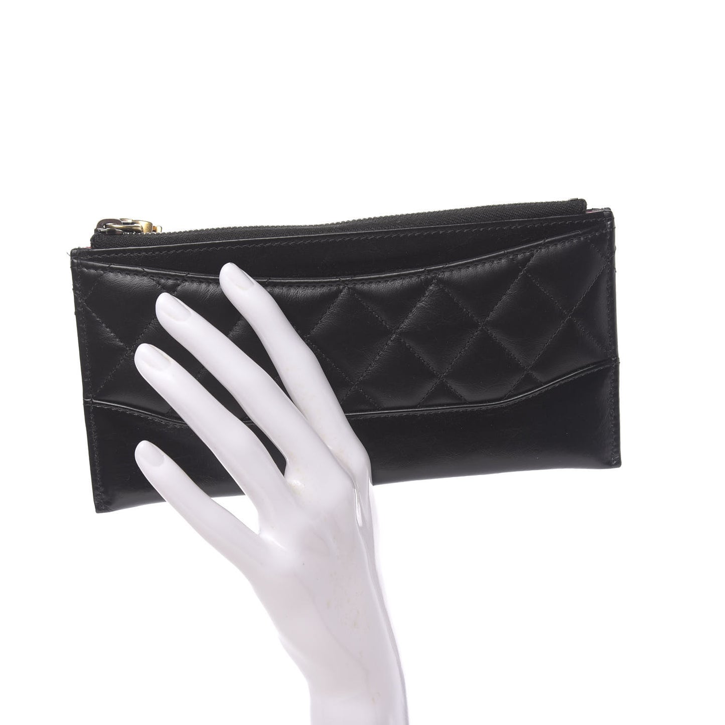 Aged Calfskin Quilted Gabrielle Zip Pouch Black