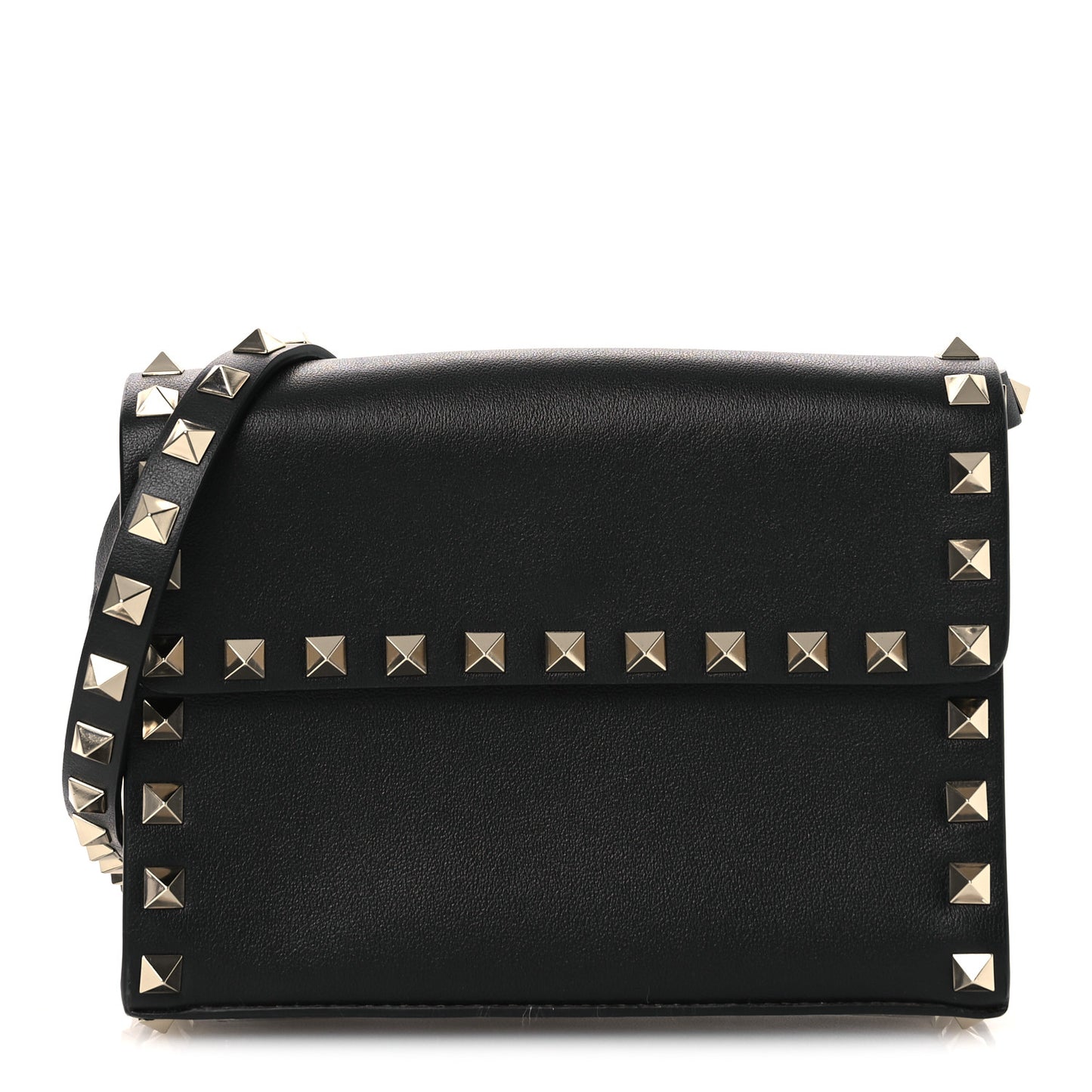 Vitello Rockstud Flap Crossbody Bag Black