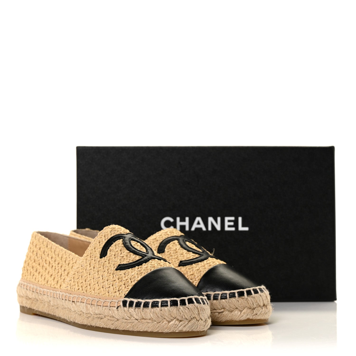 Chanel Braided Fabric Lambskin CC Espadrilles 39 Beige Black 10 of 10