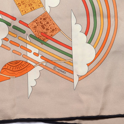 Hermes Silk La Maison Des Carres Scarf 90 Beige Orange Vert 4 of 4