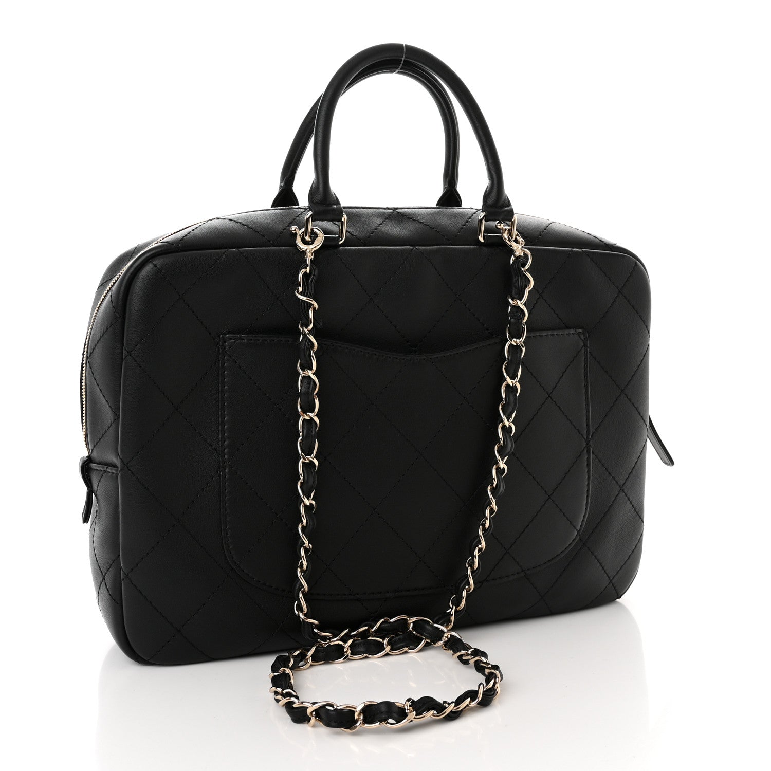 Chanel Calfskin Diamond Stitched Top Handle Bowling Bag Black 3 of 10