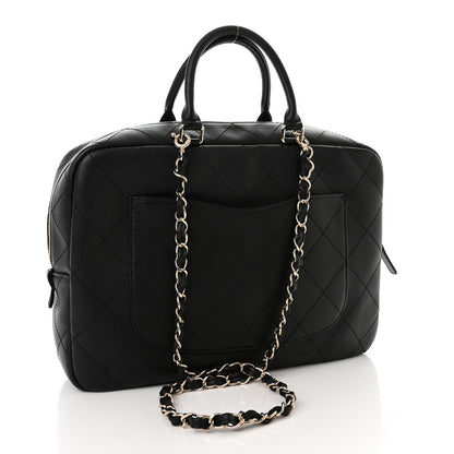 Chanel Calfskin Diamond Stitched Top Handle Bowling Bag Black 3 of 10
