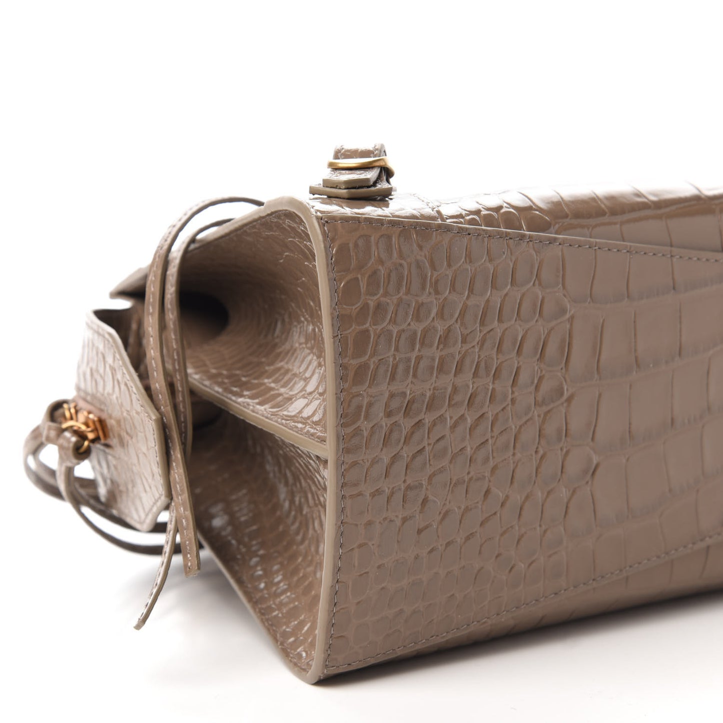 Shiny Supple Calfskin Crocodile Embossed Neo Classic Gold Hardware S City Mink Grey
