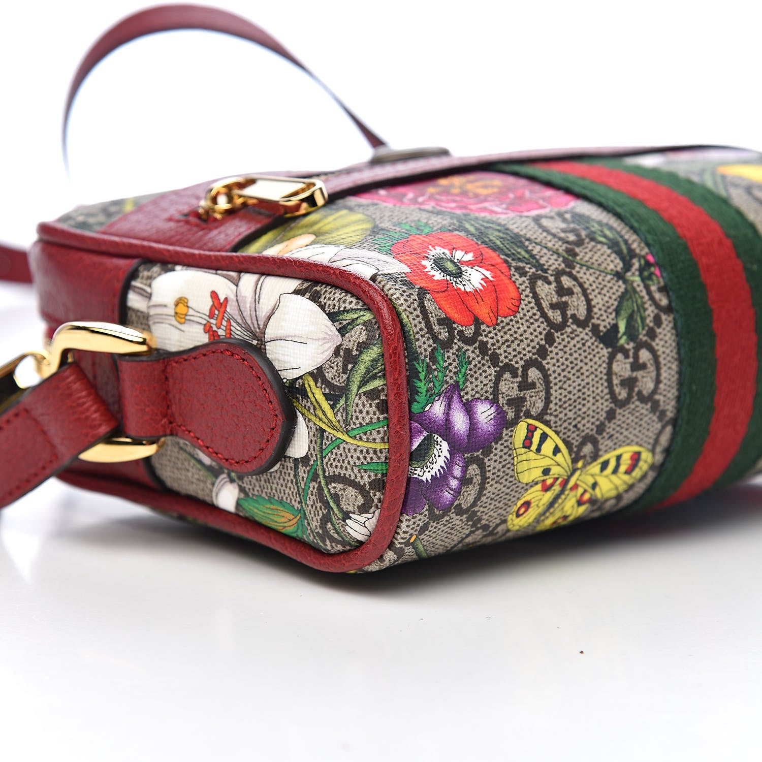 Gucci GG Supreme Monogram Flora Web Mini Ophidia Shoulder Bag Red 8 of 10