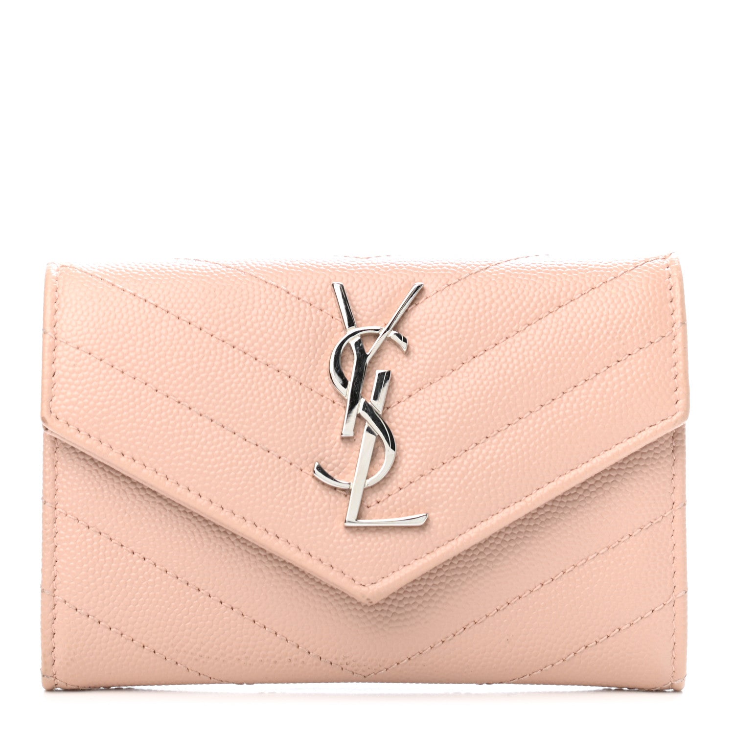 Saint Laurent Grain De Poudre Matelasse Chevron Small Monogram Envelope Wallet Pale Blush 1 of 4