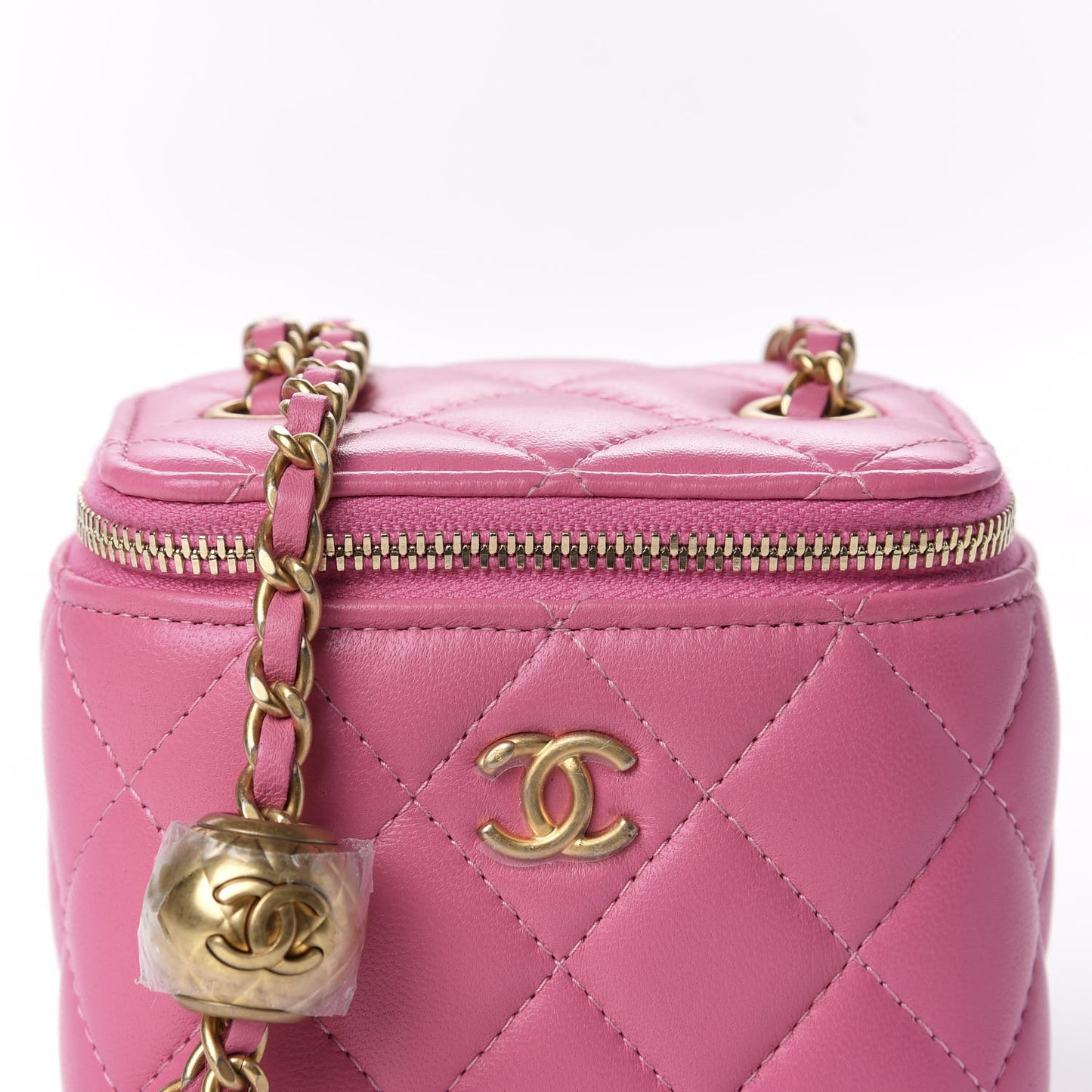 Lambskin Quilted Pearl Crush Mini Vanity Case With Chain Pink