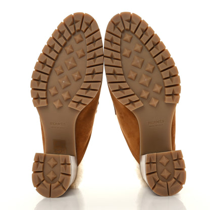Hermes Suede Goatskin Woolskin Flore 60 Mules 39 Brun Amourette Ecru 5 of 9