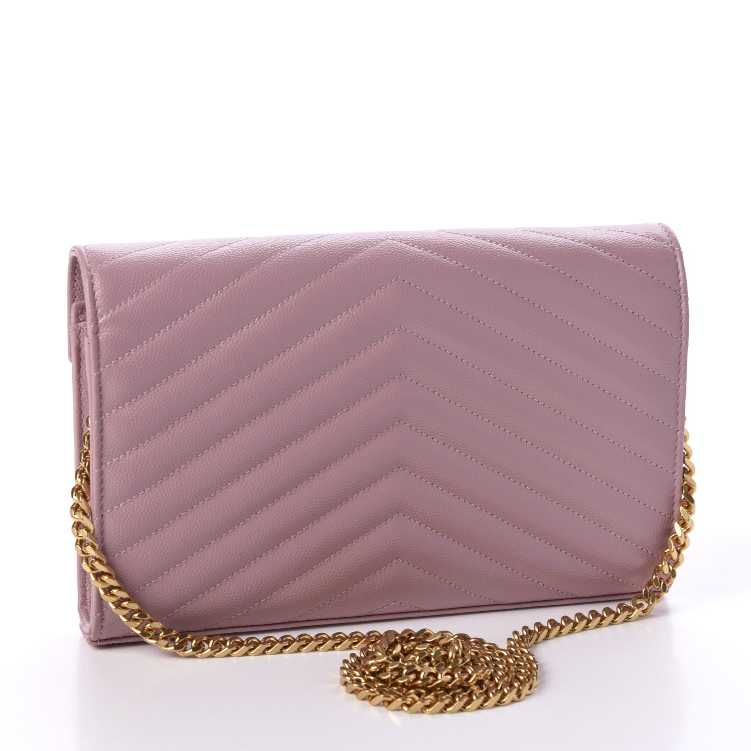 Saint Laurent Grain De Poudre Matelasse Chevron Monogram Chain Wallet Tender Pink 3 of 11
