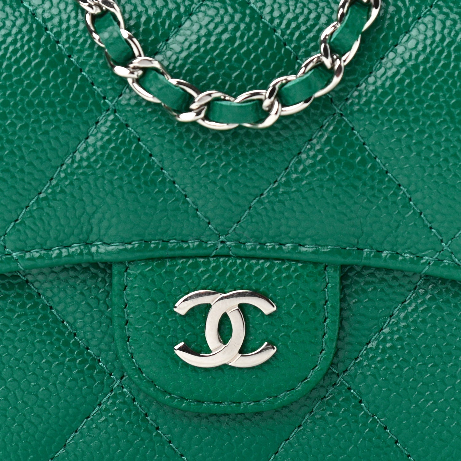 Chanel Caviar Quilted Flap Card Holder On Chain Green 9 of 12