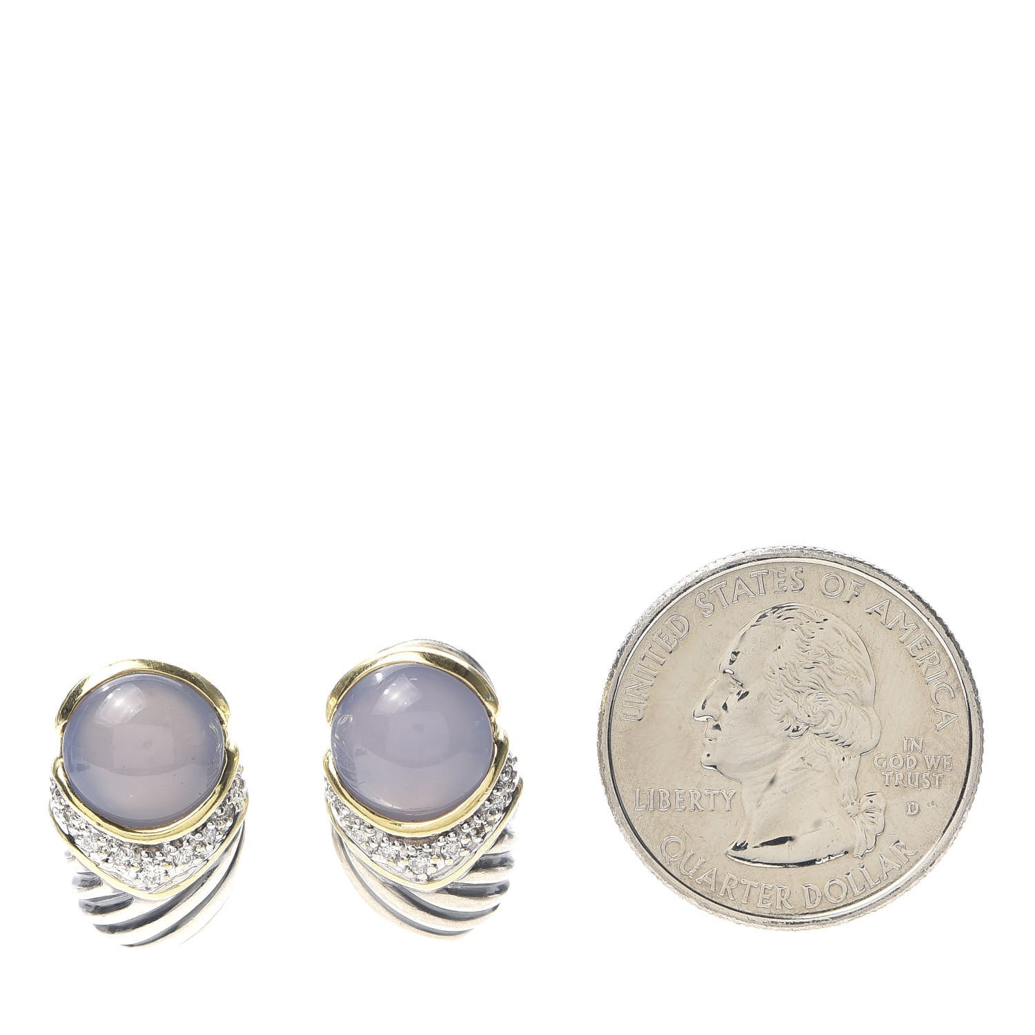 David Yurman Sterling Silver 18K Yellow Gold Diamond Chalcedony Shrimp Cable Earrings 2 of 4