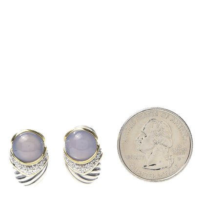 David Yurman Sterling Silver 18K Yellow Gold Diamond Chalcedony Shrimp Cable Earrings 2 of 4