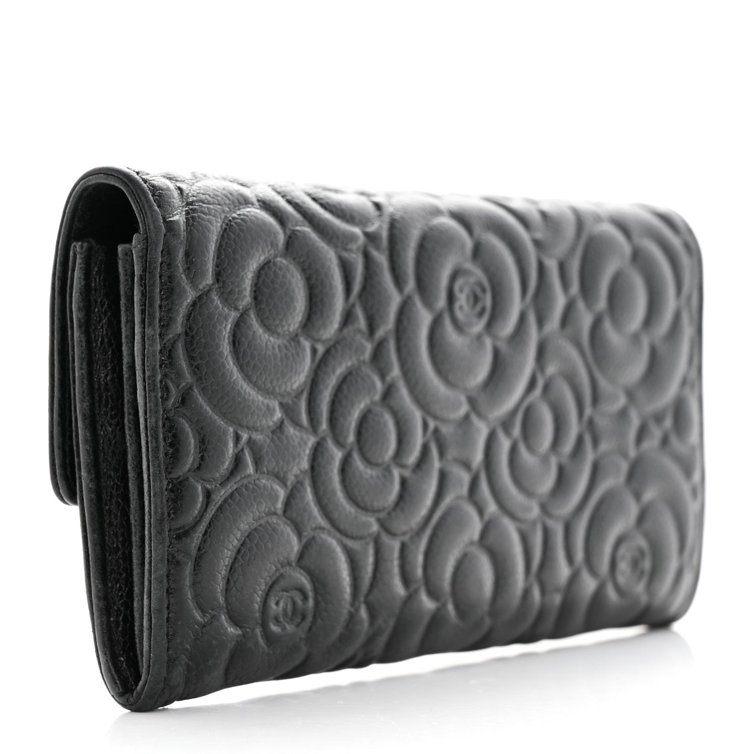 Chanel Caviar Camellia Embossed Flap Wallet Black 3 of 12